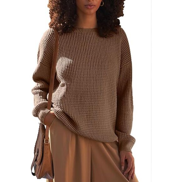 MEROKEETY Waffle Knit Pullover Sweater | Women’s Small | Khaki | Long Sleeve - Picture 1 of 5